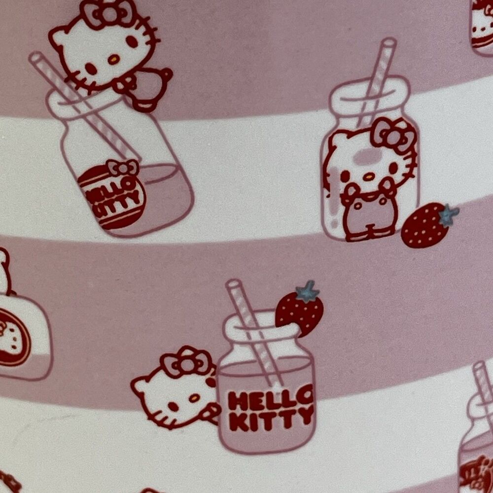 Hello Kitty Coffee Mug Cup Sanrio Strawberry Milk 20oz White Pink Striped - Picture 3 of 5